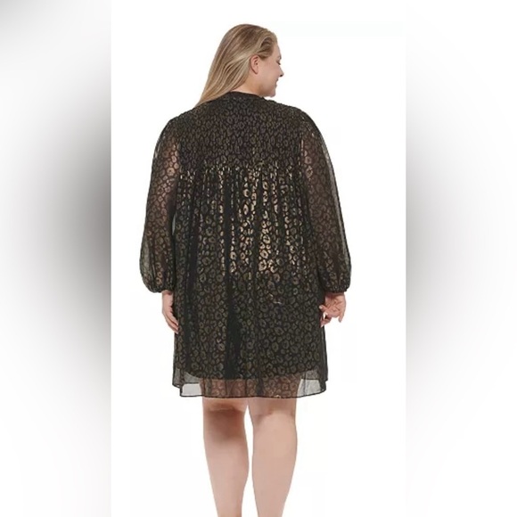 New DKNY Plus Size 20W Leopard-Print Tie-Neck Pleated Dress NWT - Picture 4 of 7